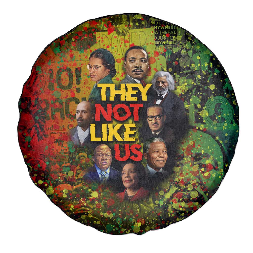 Black History Portrait Collage Spare Tire Cover Africa Empowering They Not Like Us Quote in Grunge Paint - African Pride