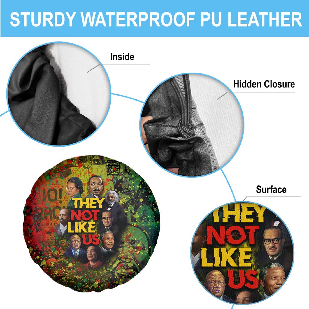 Black History Portrait Collage Spare Tire Cover Africa Empowering They Not Like Us Quote in Grunge Paint - African Pride