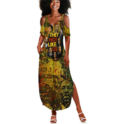 Black History Portrait Collage Summer Maxi Dress Africa Empowering They Not Like Us Quote in Grunge Paint - African Pride