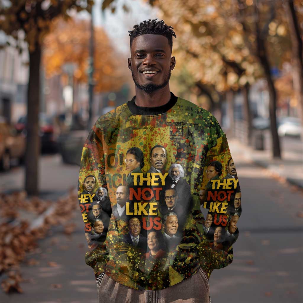 Black History Portrait Collage Sweatshirt Africa Empowering They Not Like Us Quote in Grunge Paint - African Pride