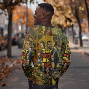 Black History Portrait Collage Sweatshirt Africa Empowering They Not Like Us Quote in Grunge Paint - African Pride