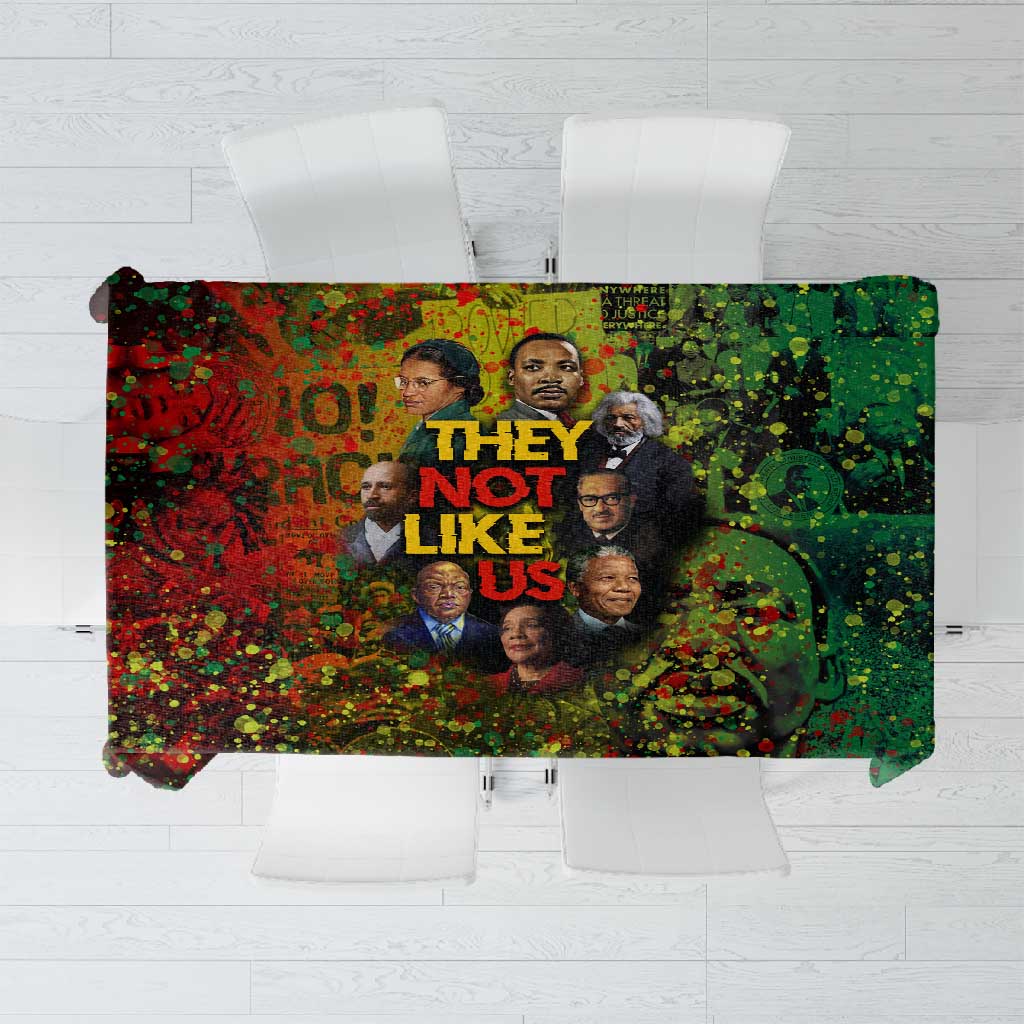 Black History Portrait Collage Tablecloth Africa Empowering They Not Like Us Quote in Grunge Paint - African Pride
