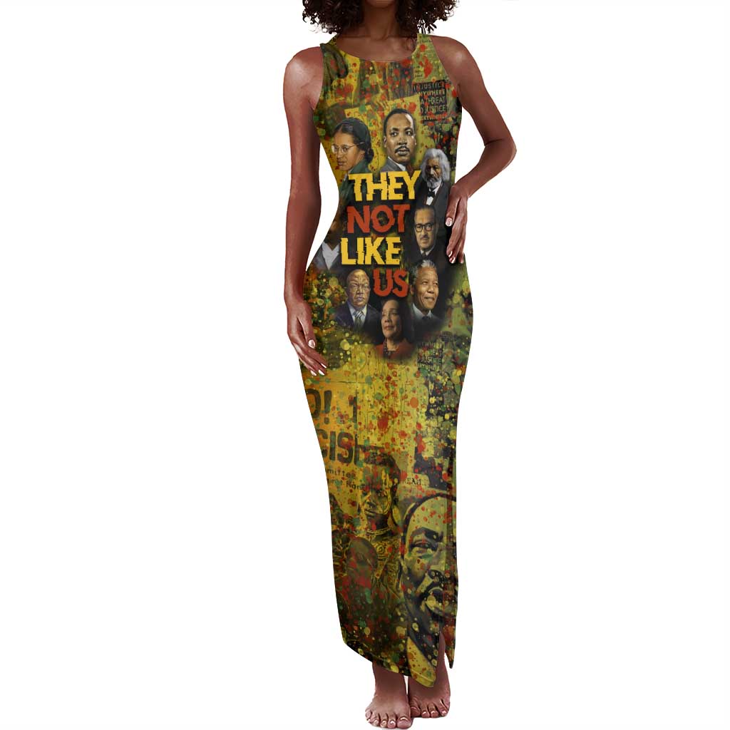 Black History Portrait Collage Tank Maxi Dress Africa Empowering They Not Like Us Quote in Grunge Paint - African Pride