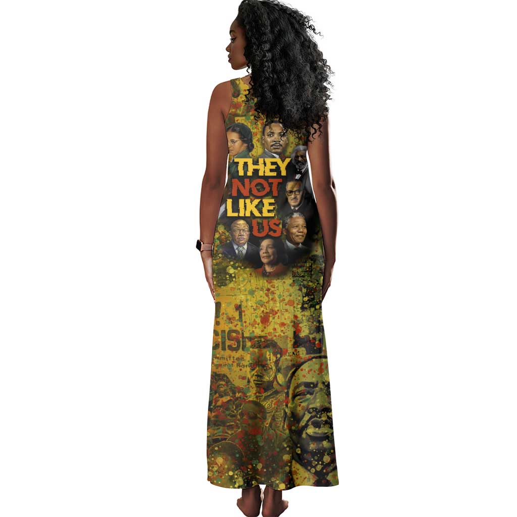 Black History Portrait Collage Tank Maxi Dress Africa Empowering They Not Like Us Quote in Grunge Paint - African Pride