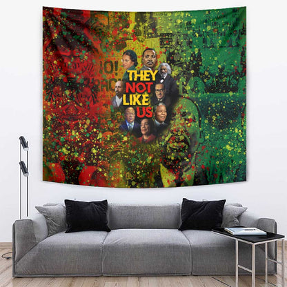 Black History Portrait Collage Tapestry Africa Empowering They Not Like Us Quote in Grunge Paint - African Pride