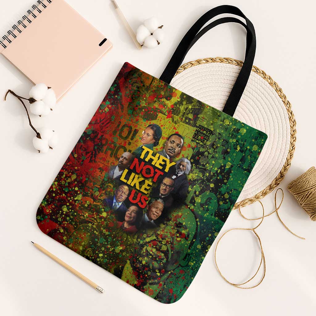 Black History Portrait Collage Tote Bag Africa Empowering They Not Like Us Quote in Grunge Paint - African Pride