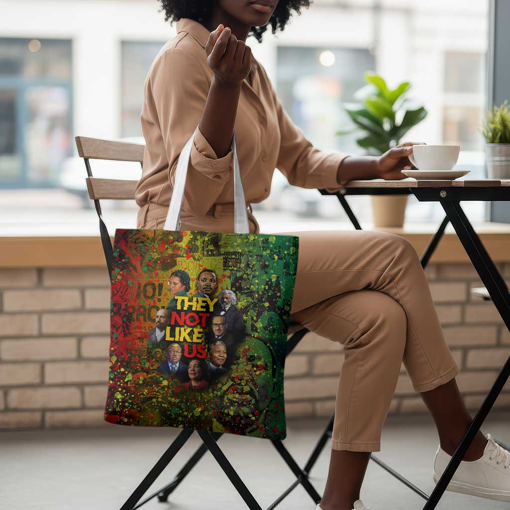 Black History Portrait Collage Tote Bag Africa Empowering They Not Like Us Quote in Grunge Paint - African Pride