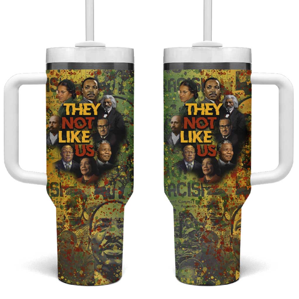 Black History Portrait Collage Tumbler With Handle Africa Empowering They Not Like Us Quote in Grunge Paint - African Pride