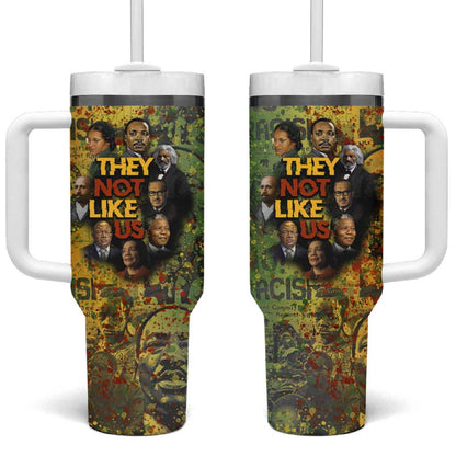 Black History Portrait Collage Tumbler With Handle Africa Empowering They Not Like Us Quote in Grunge Paint - African Pride