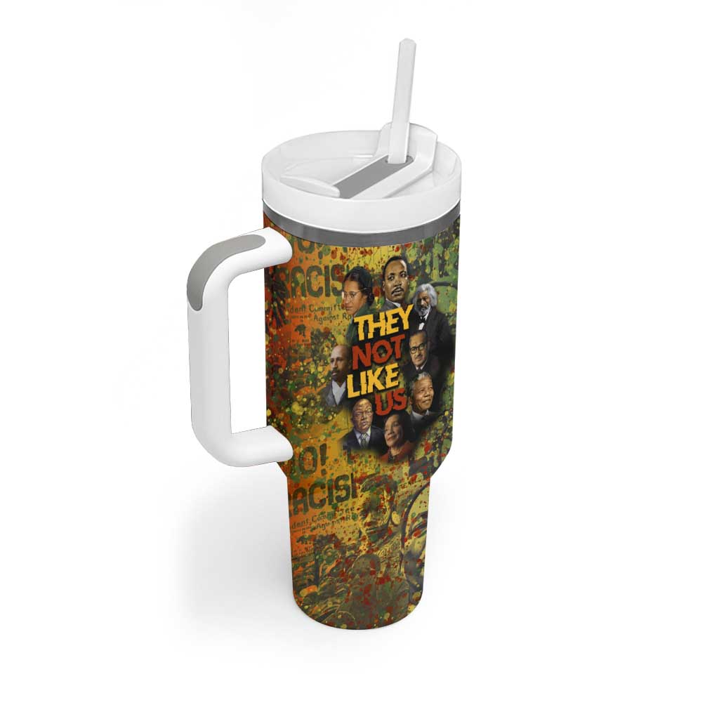 Black History Portrait Collage Tumbler With Handle Africa Empowering They Not Like Us Quote in Grunge Paint - African Pride