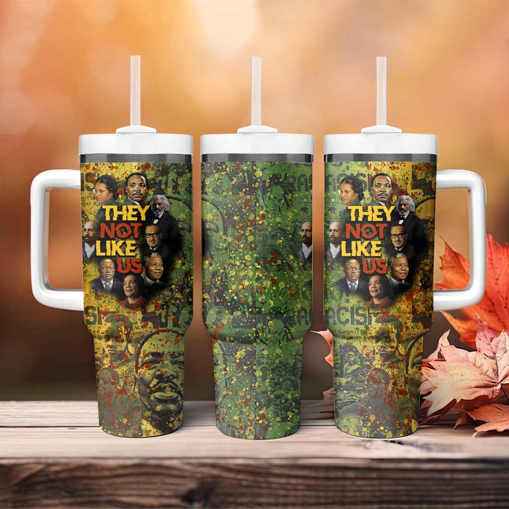 Black History Portrait Collage Tumbler With Handle Africa Empowering They Not Like Us Quote in Grunge Paint - African Pride