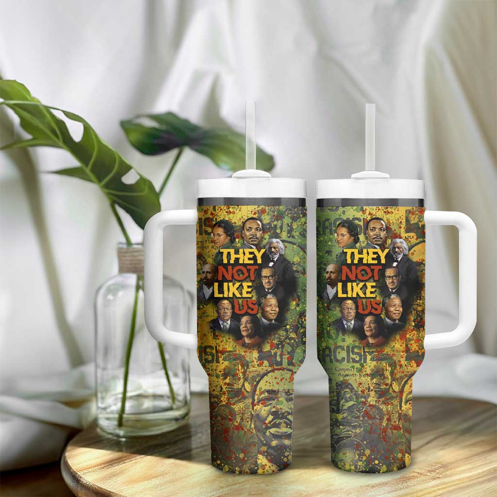Black History Portrait Collage Tumbler With Handle Africa Empowering They Not Like Us Quote in Grunge Paint - African Pride