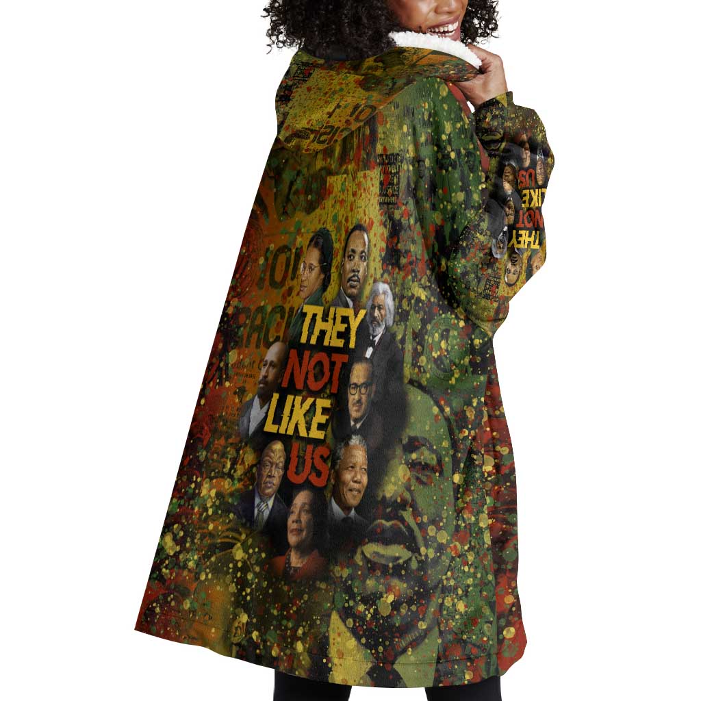 Black History Portrait Collage Wearable Blanket Hoodie Africa Empowering They Not Like Us Quote in Grunge Paint - African Pride