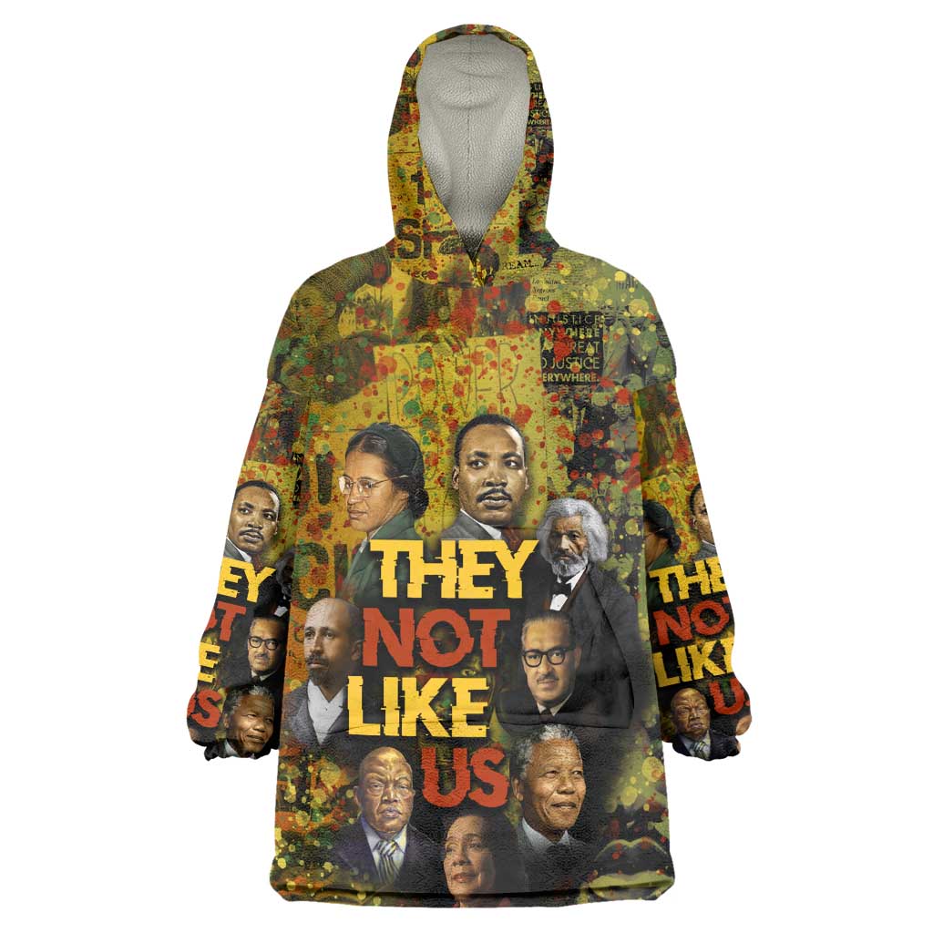 Black History Portrait Collage Wearable Blanket Hoodie Africa Empowering They Not Like Us Quote in Grunge Paint - African Pride