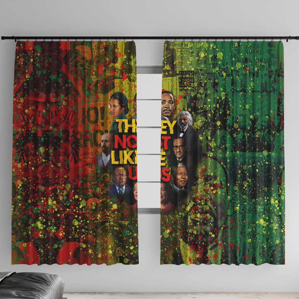Black History Portrait Collage Window Curtain Africa Empowering They Not Like Us Quote in Grunge Paint - African Pride