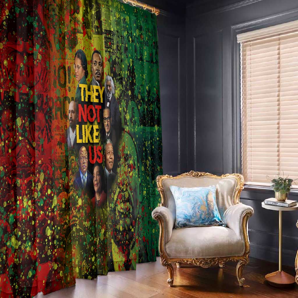 Black History Portrait Collage Window Curtain Africa Empowering They Not Like Us Quote in Grunge Paint - African Pride