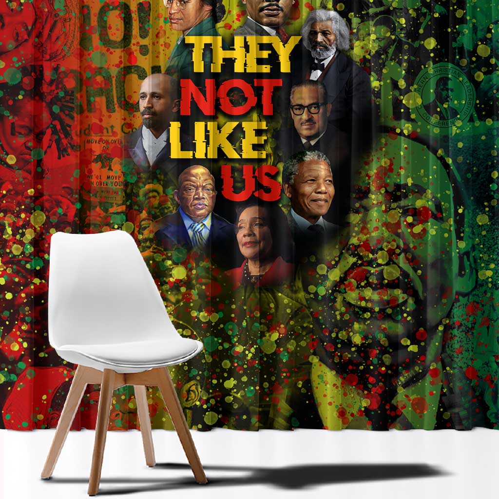 Black History Portrait Collage Window Curtain Africa Empowering They Not Like Us Quote in Grunge Paint - African Pride