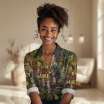 Black History Portrait Collage Women Casual Shirt Africa Empowering They Not Like Us Quote in Grunge Paint - African Pride