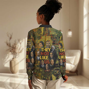 Black History Portrait Collage Women Casual Shirt Africa Empowering They Not Like Us Quote in Grunge Paint - African Pride