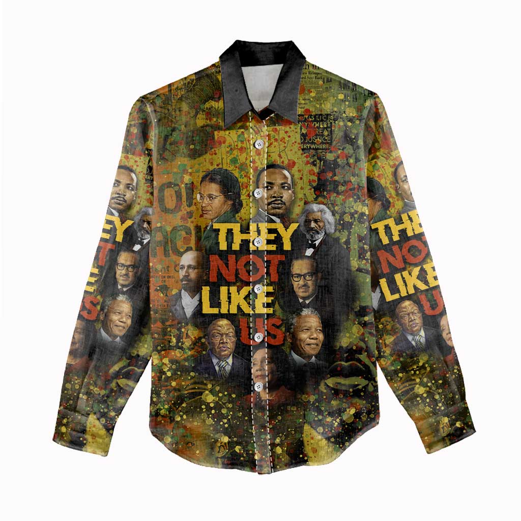 Black History Portrait Collage Women Casual Shirt Africa Empowering They Not Like Us Quote in Grunge Paint - African Pride