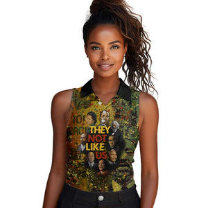 Black History Portrait Collage Women Sleeveless Polo Shirt Africa Empowering They Not Like Us Quote in Grunge Paint - African Pride