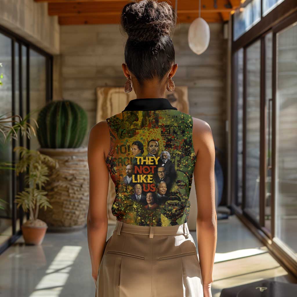 Black History Portrait Collage Women Sleeveless Polo Shirt Africa Empowering They Not Like Us Quote in Grunge Paint - African Pride