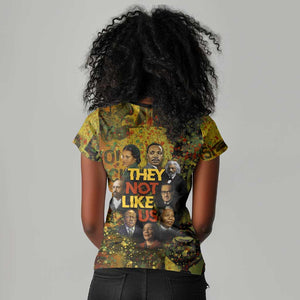 Black History Portrait Collage Women V-Neck T-Shirt Africa Empowering They Not Like Us Quote in Grunge Paint - African Pride