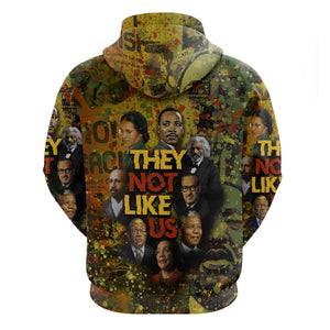 Black History Portrait Collage Zip Hoodie Africa Empowering They Not Like Us Quote in Grunge Paint - African Pride
