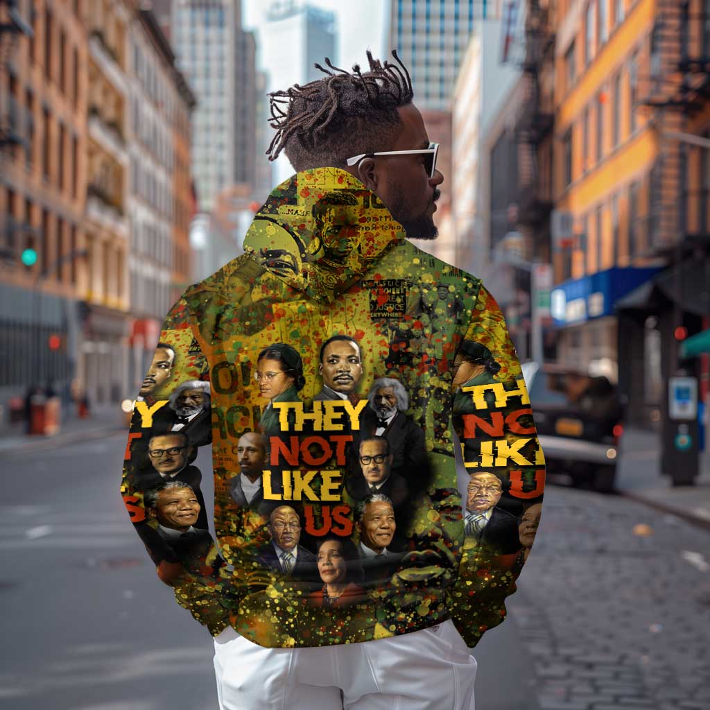 Black History Portrait Collage Zip Hoodie Africa Empowering They Not Like Us Quote in Grunge Paint - African Pride