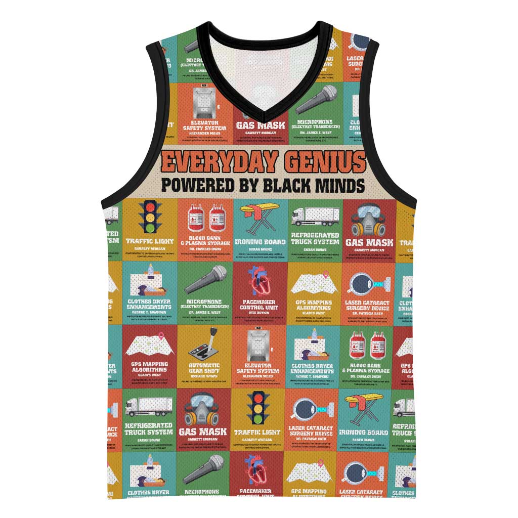 Everyday Genius Powered by Black Minds Basketball Jersey with Colorful Invention Icons Pattern - African Pride