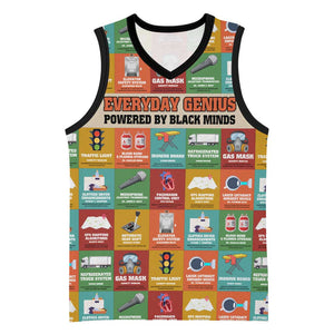Everyday Genius Powered by Black Minds Basketball Jersey with Colorful Invention Icons Pattern - African Pride