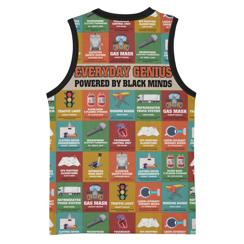 Everyday Genius Powered by Black Minds Basketball Jersey with Colorful Invention Icons Pattern - African Pride