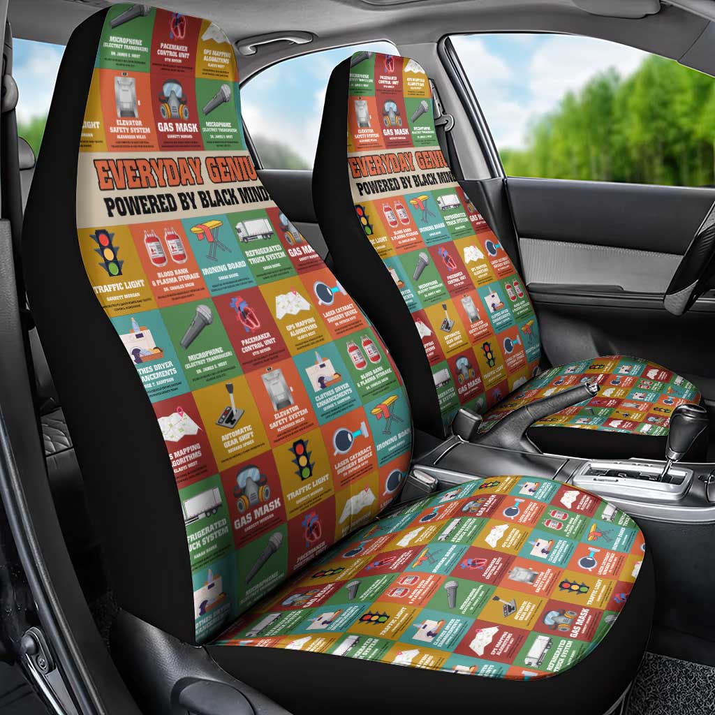 Everyday Genius Powered by Black Minds Car Seat Cover with Colorful Invention Icons Pattern - African Pride