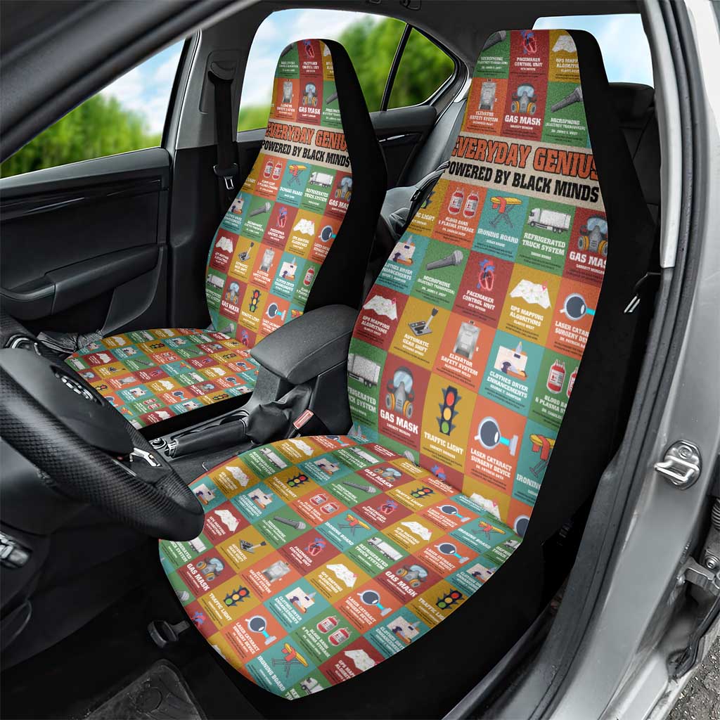 Everyday Genius Powered by Black Minds Car Seat Cover with Colorful Invention Icons Pattern - African Pride