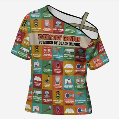Everyday Genius Powered by Black Minds Cross Shoulder Shirt with Colorful Invention Icons Pattern - African Pride
