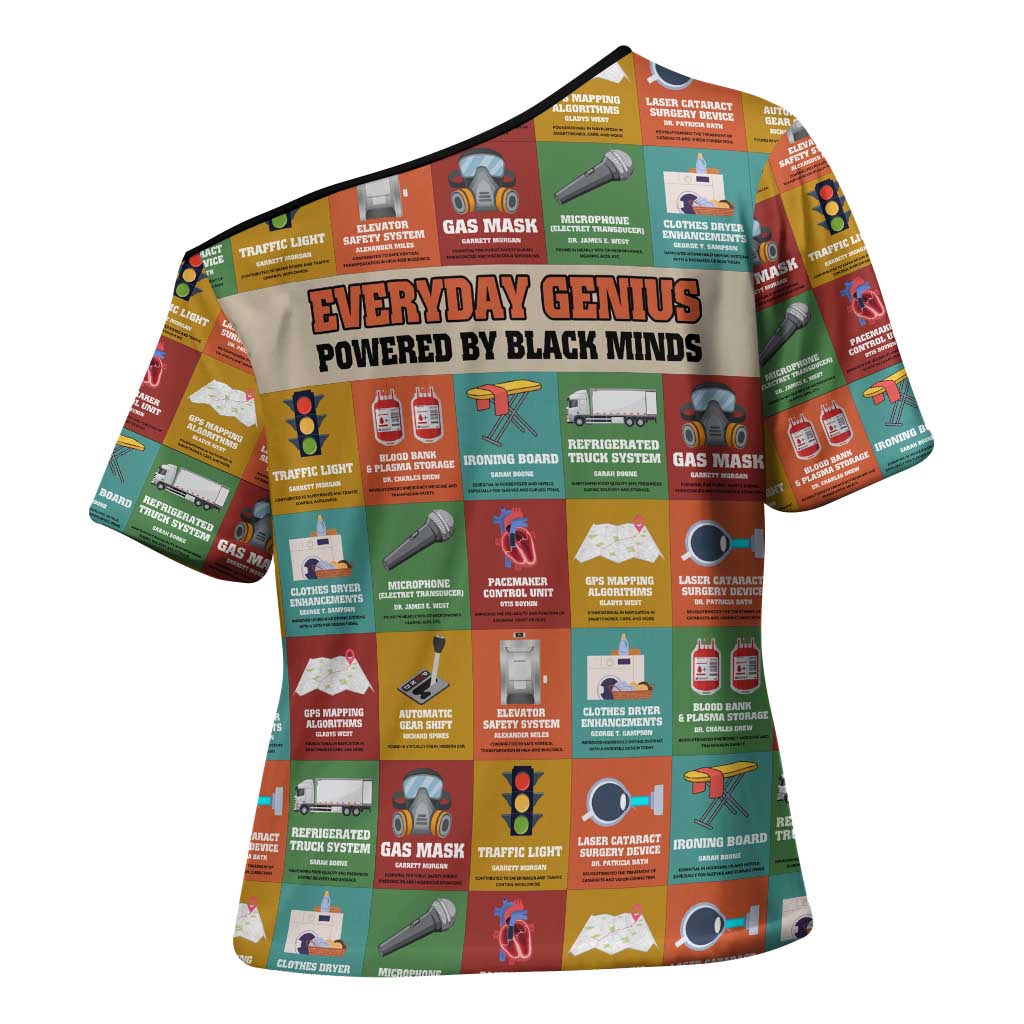 Everyday Genius Powered by Black Minds Cross Shoulder Shirt with Colorful Invention Icons Pattern - African Pride