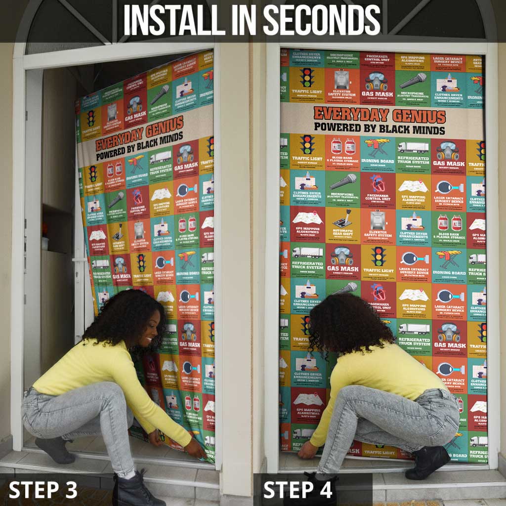 Everyday Genius Powered by Black Minds Door Cover with Colorful Invention Icons Pattern - African Pride
