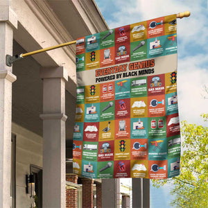 Everyday Genius Powered by Black Minds Garden Flag with Colorful Invention Icons Pattern - African Pride