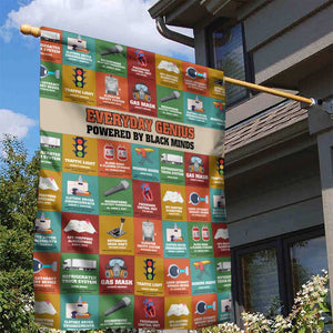Everyday Genius Powered by Black Minds Garden Flag with Colorful Invention Icons Pattern - African Pride