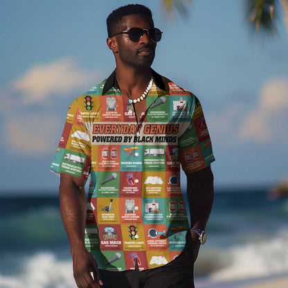 Everyday Genius Powered by Black Minds Hawaiian Shirt with Colorful Invention Icons Pattern - African Pride