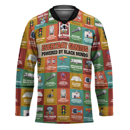 Everyday Genius Powered by Black Minds Hockey Jersey with Colorful Invention Icons Pattern - African Pride