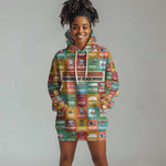 Everyday Genius Powered by Black Minds Hoodie Dress with Colorful Invention Icons Pattern - African Pride