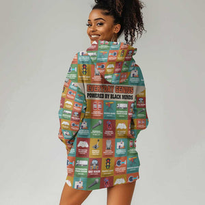 Everyday Genius Powered by Black Minds Hoodie Dress with Colorful Invention Icons Pattern - African Pride
