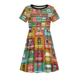 Everyday Genius Powered by Black Minds Kid Short Sleeve Dress with Colorful Invention Icons Pattern - African Pride