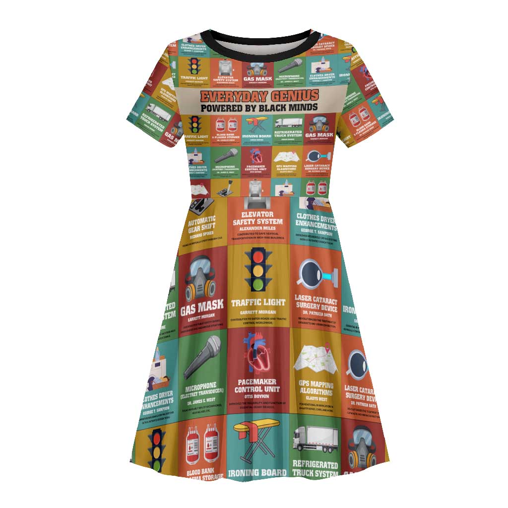 Everyday Genius Powered by Black Minds Kid Short Sleeve Dress with Colorful Invention Icons Pattern - African Pride