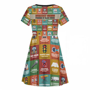 Everyday Genius Powered by Black Minds Kid Short Sleeve Dress with Colorful Invention Icons Pattern - African Pride