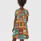 Everyday Genius Powered by Black Minds Kid Short Sleeve Dress with Colorful Invention Icons Pattern - African Pride