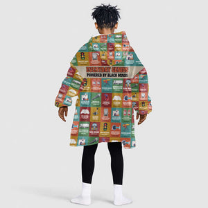 Everyday Genius Powered by Black Minds Kid Wearable Blanket Hoodie with Colorful Invention Icons Pattern - African Pride
