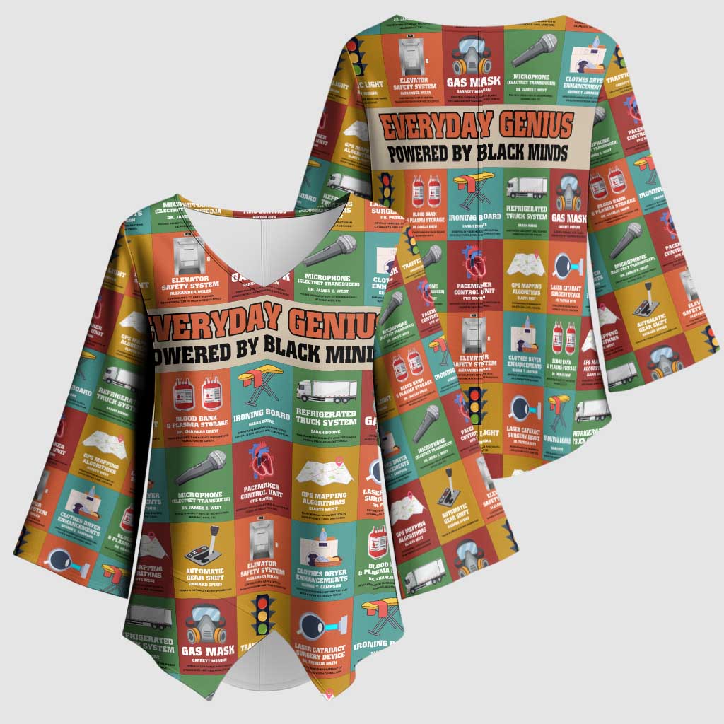 Everyday Genius Powered by Black Minds Kimono Sleeve Blouse with Colorful Invention Icons Pattern - African Pride