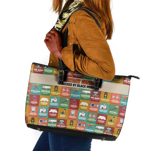 Everyday Genius Powered by Black Minds Leather Tote Bag with Colorful Invention Icons Pattern - African Pride